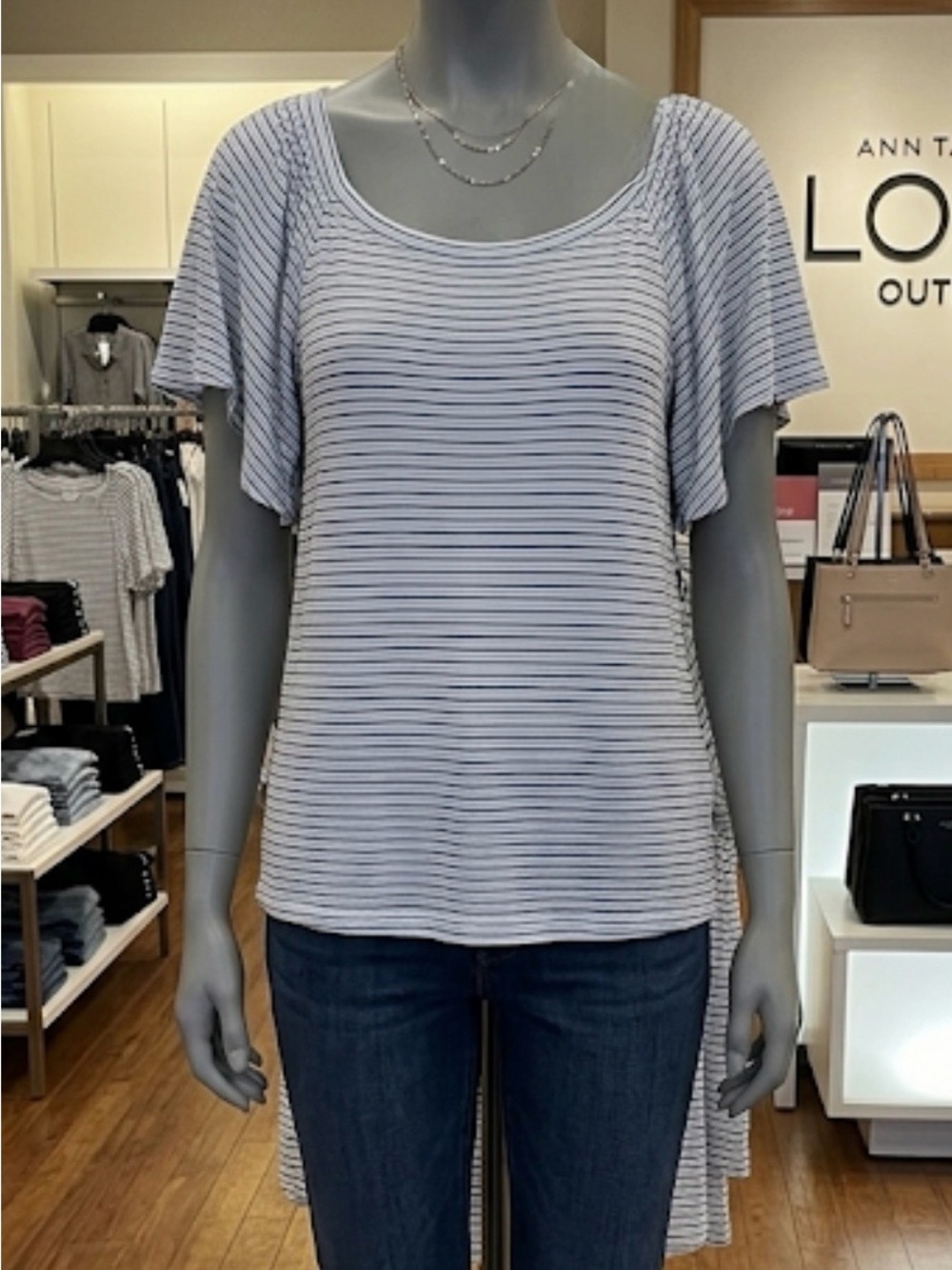 Striped Flutter Sleeve Women's Top - White/Black